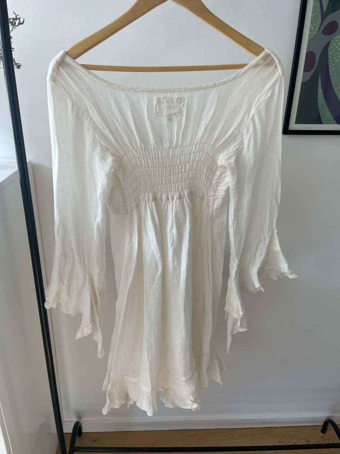 Vit linneklänning - 90