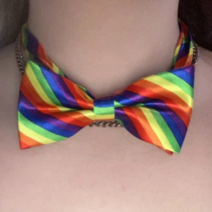 Pride fluga - Fluga med alla regnbågens färger, storleken går att justera (se sista bilden). Lätt att ta på och av med knäppet på andra bilden. Använd köp nu