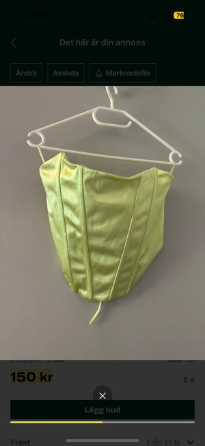 Grön satin topp - Oanvänd Knytning baktill