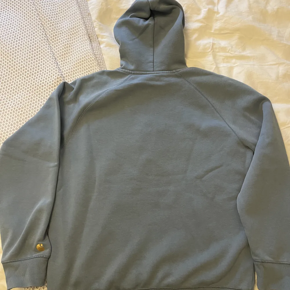 En blå hoodie från carhartt som är i mycket fint skick. Storlek L,nypris 1200 om jag inte minns fel🫶. Hoodies.