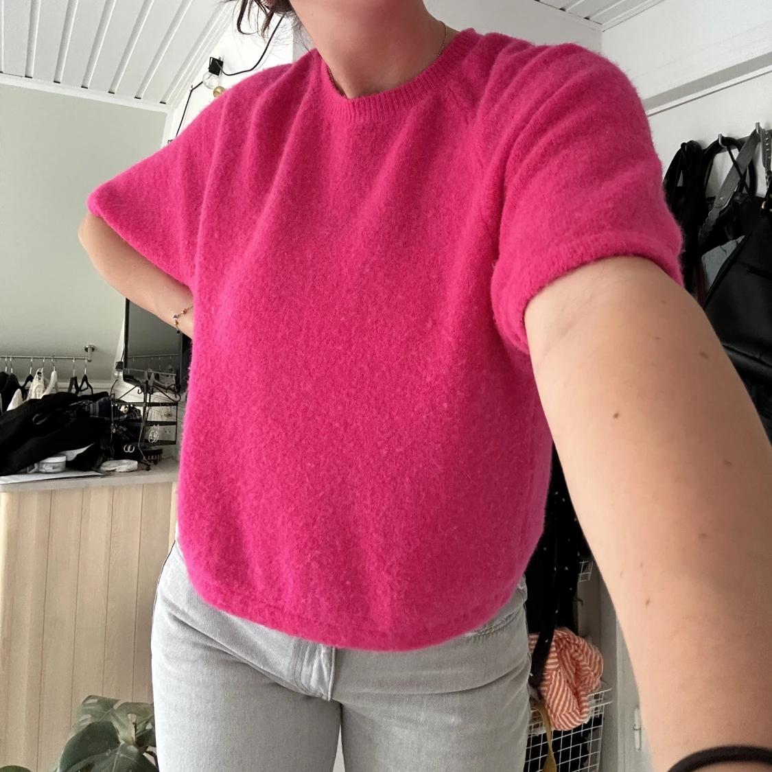 Stickad kortärmad tröja - 90