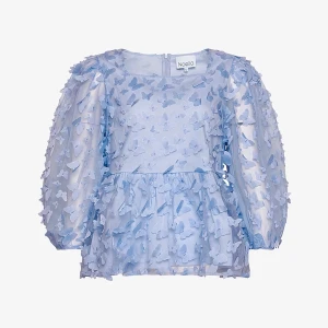 Ljusblå topp med fjärilar  - Jättefin ljusblå topp med fjärilar. Superskön och fin till sommaren! Från ellos och kostar originellt 629kr. Helt sprillans ny.