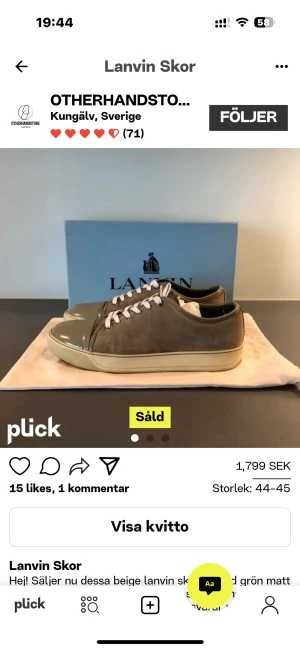 Lanvin skor  - Säljer mina lanvin skor, hälarna har hål på båda skorna men annars väldigt  bra skick! Säljer dom eftersom att jag inte använder dom, ni ser vart jag köpte dom ifrån, ingen box bara skorna! Skriv om du har några frågor svarar snabbt! Nya skosnören på dom