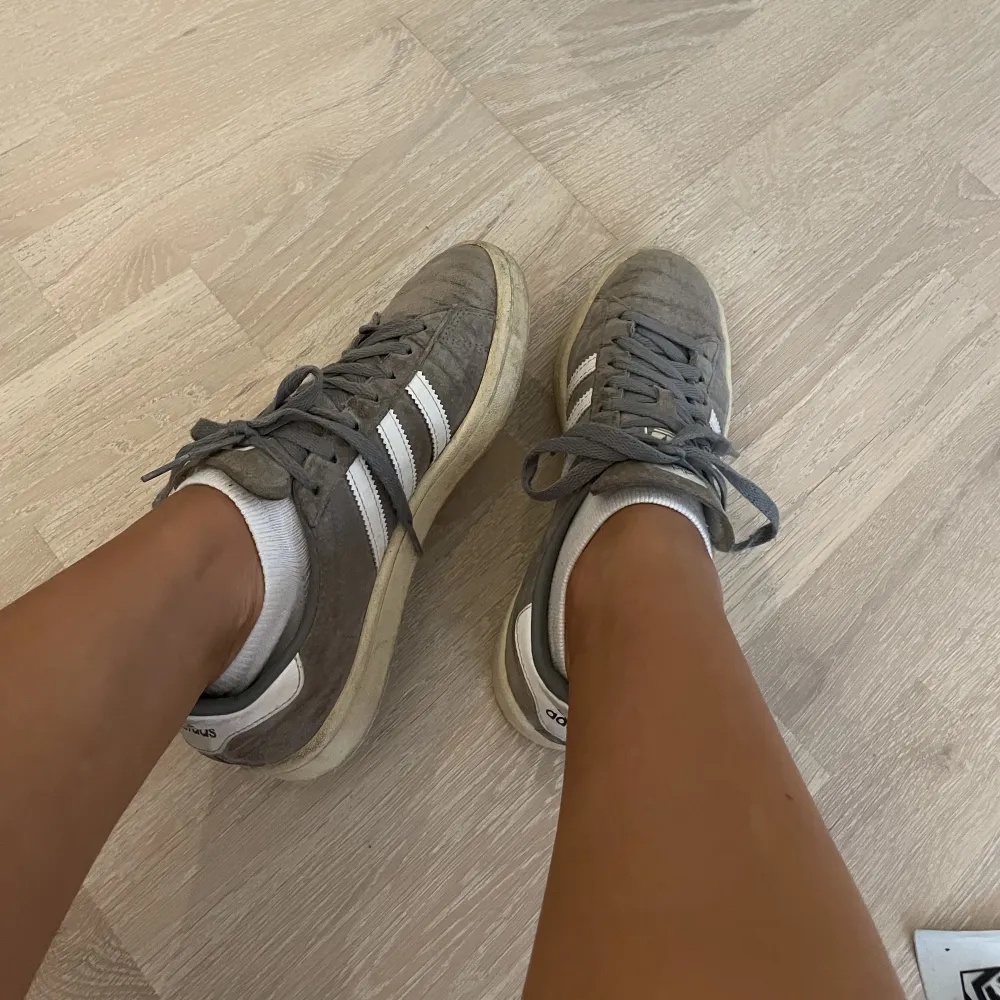 Gråa Adidas Campus Sneakers i storlek 37, i använt skick🤍. Skor.