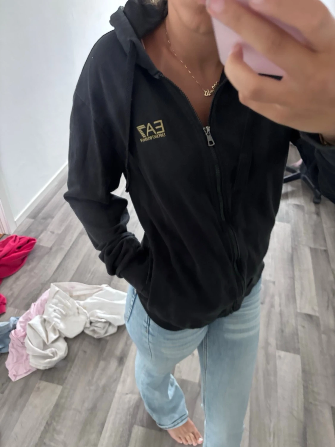 Svart EA7 hoodie med dragkedja