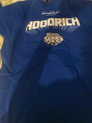 Blå Hoodrich t-shirt med tryck - Snygg blå t-shirt från Hoodrich med stort tryck på både fram- och baksidan. Klassisk passform och rund halsringning. Perfekt för dig som gillar streetwear och vill sticka ut med en bold look.