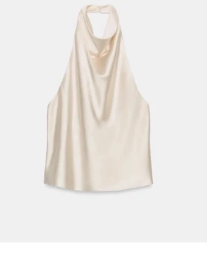 Halterneck topp - Snygg och elegant linnetopp i champagnefärgad satin med öppen rygg. Aldrig använd