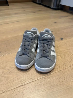 Adidas campus skor storlek 34 - Ett par gråa adidas campus skor i storlek 34. Andvända ett fåtal gånger och säljs på grund av att de inte passar längre.