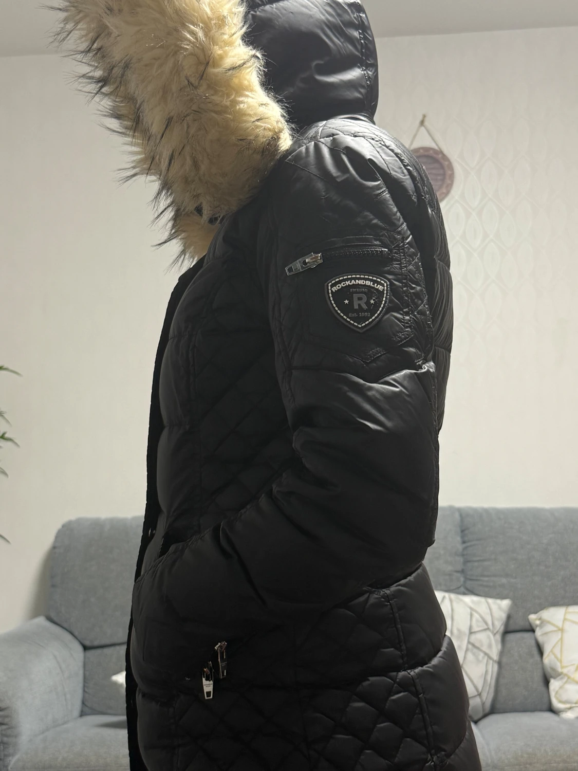 Svart lång Rockandblue dunjacka - 3