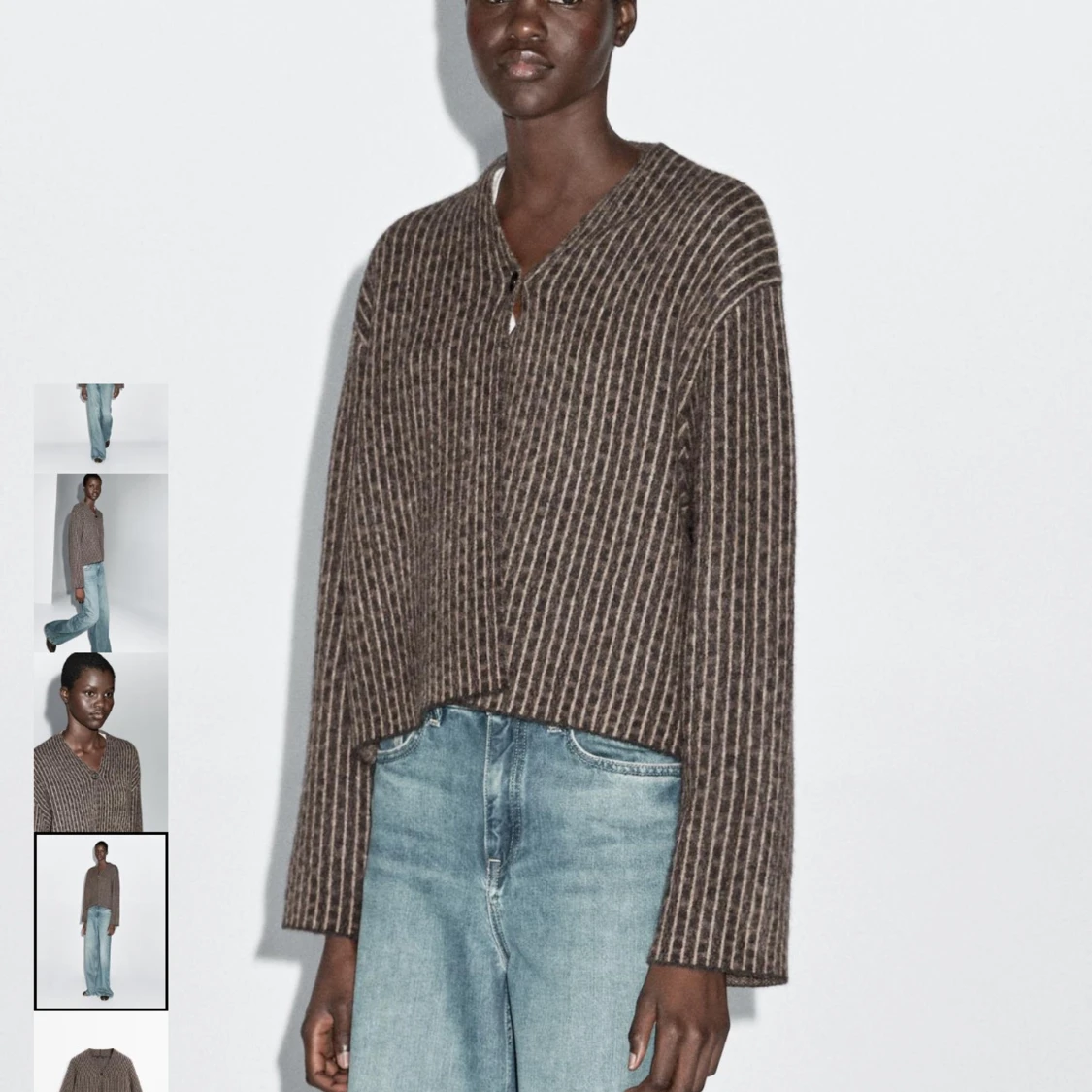 Randig brun kofta med v-ringning från Massimodutti  - 2