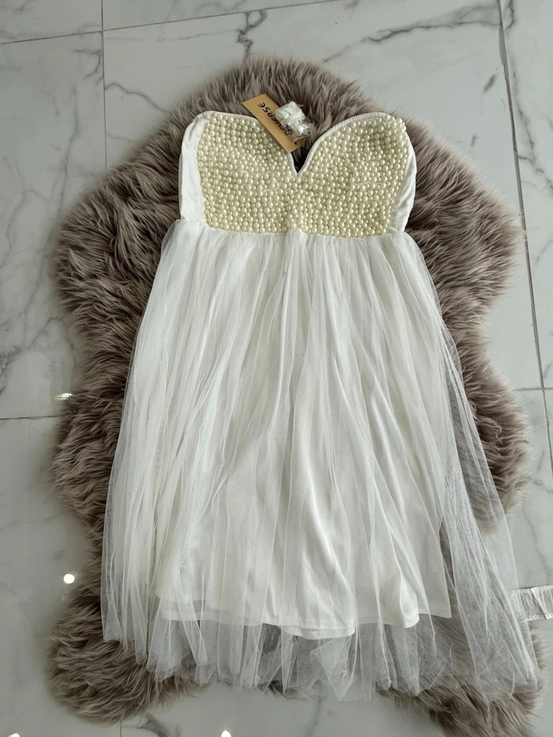 Vit pärlbeströdd kortklänning Reverse - 2