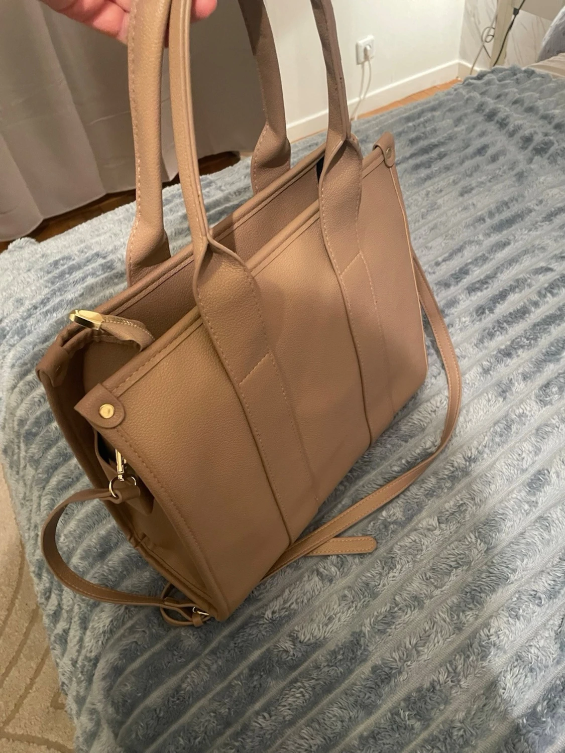 Beige tote bag med axelrem - 2