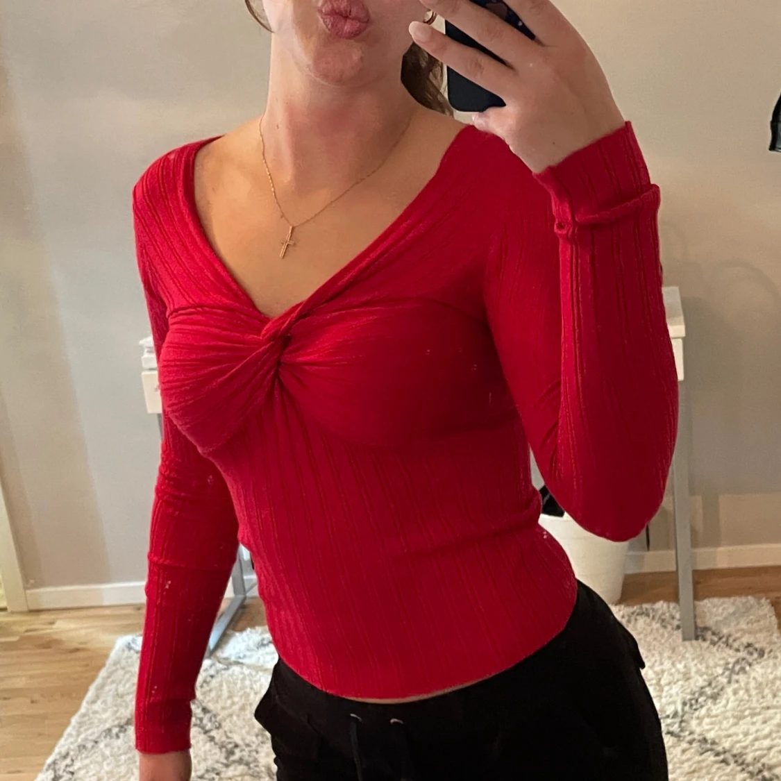 Röd ribbad långärmad topp Amuse - 1