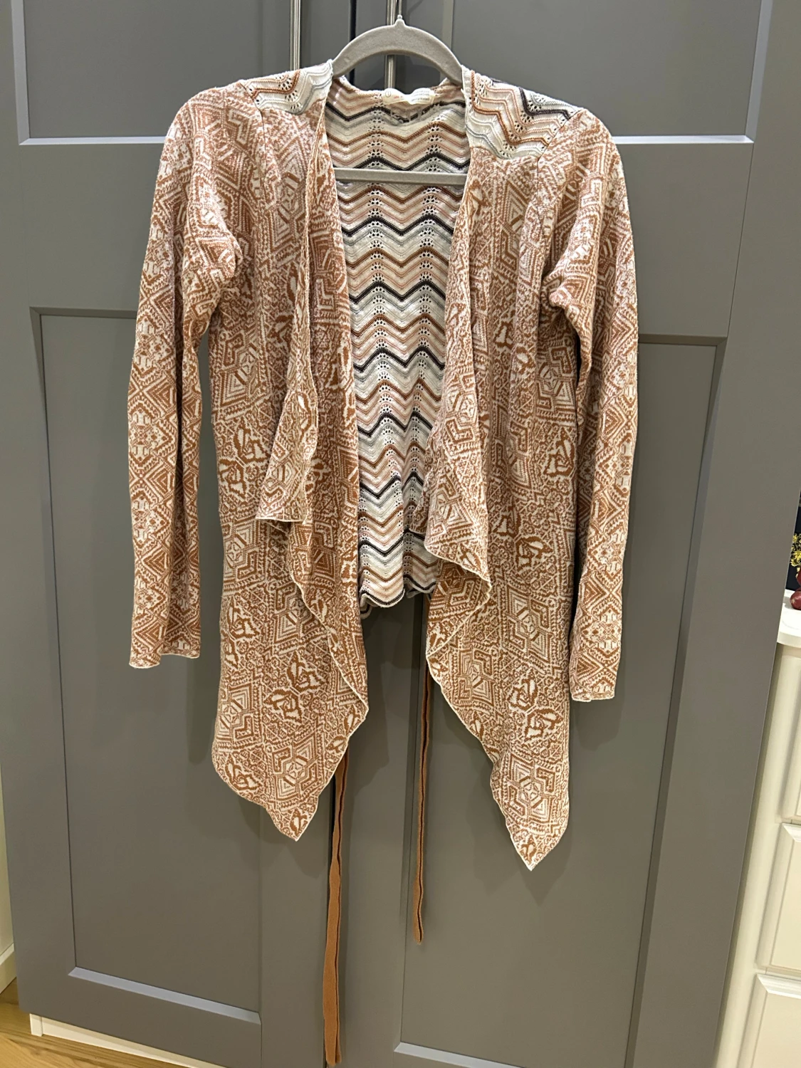 Odd Molly beige mönstrad kofta med bälte - 3