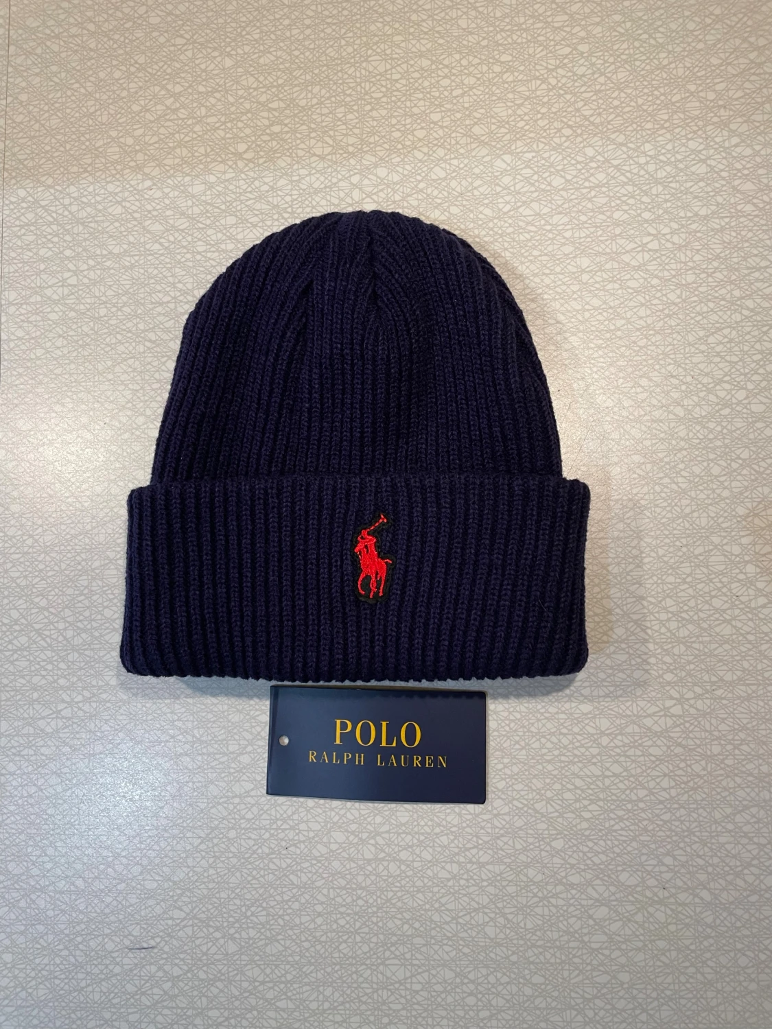 Mörkblå ribbad mössa Polo Ralph Lauren