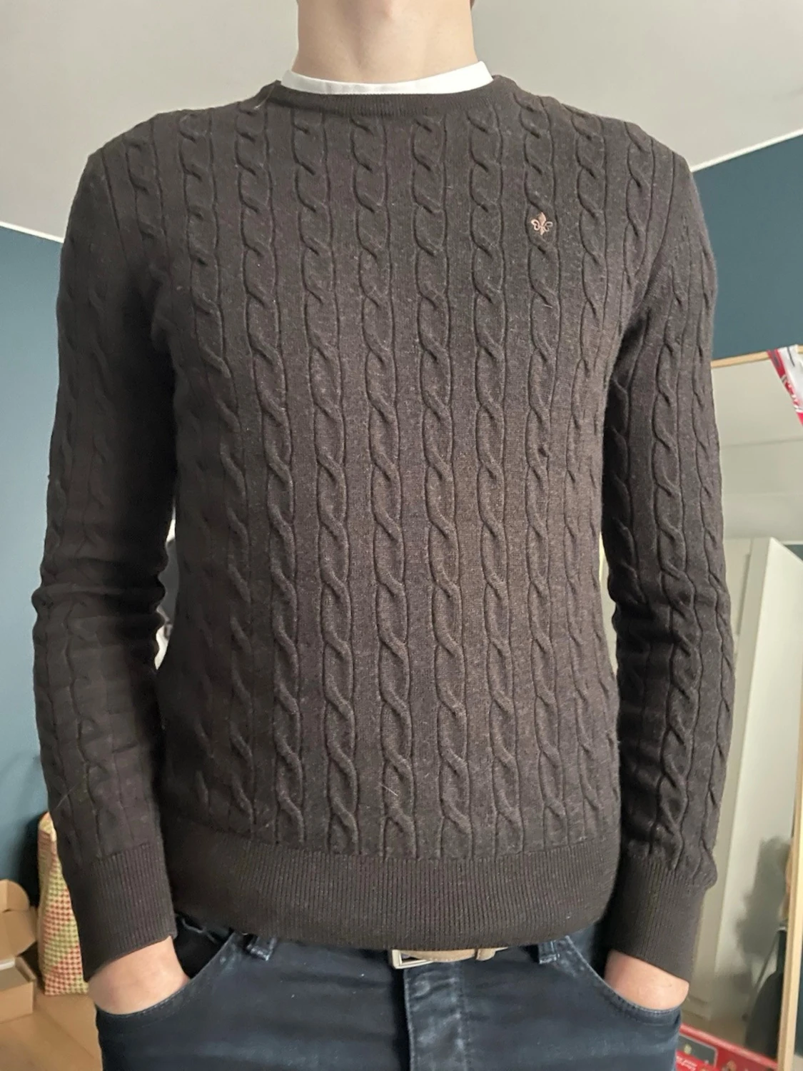 Mörkbrun kabelstickad tröja Morris