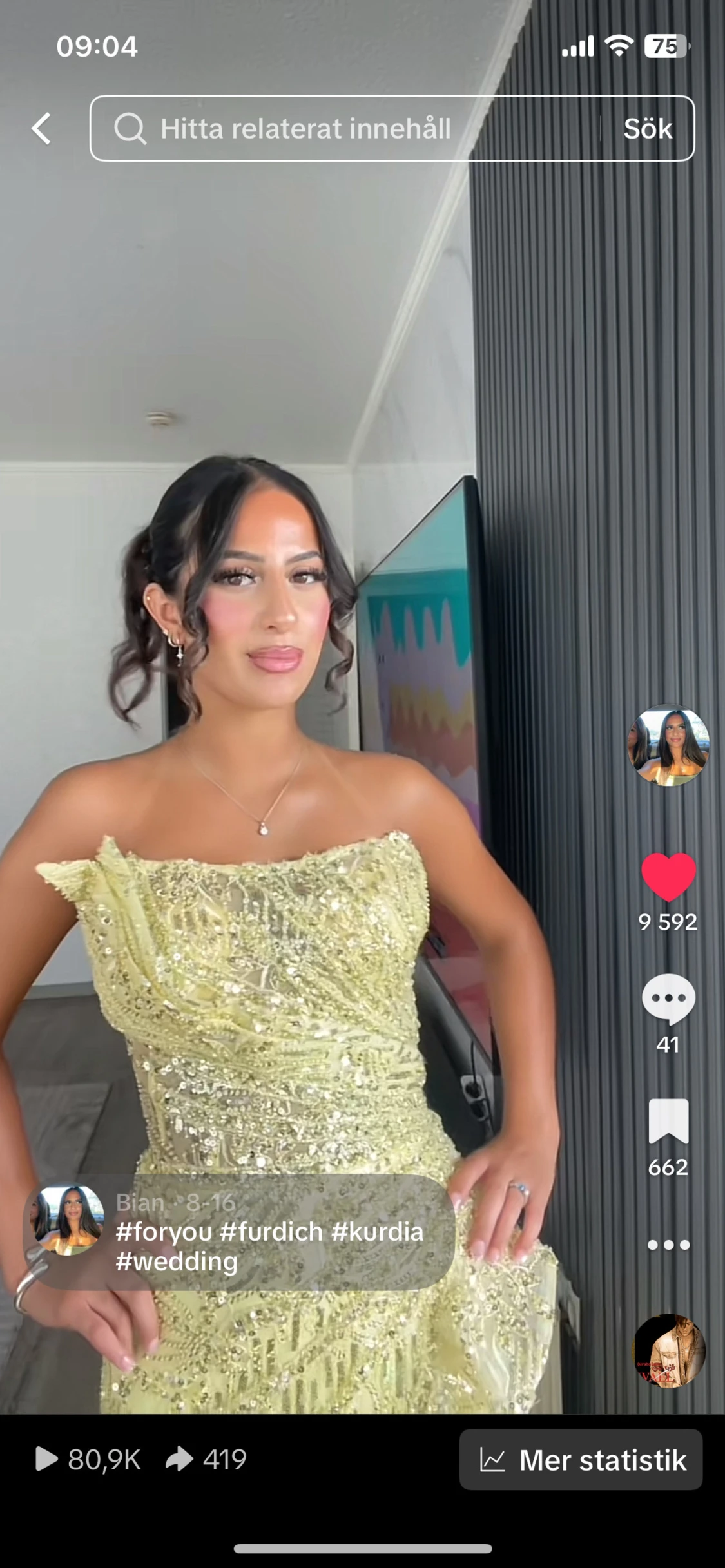 Champagnefärgad glittrig balklänning - 3