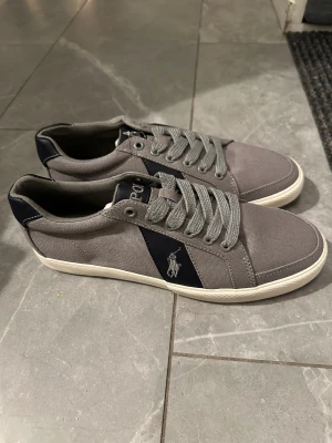 helt nya sneakers från Polo Ralph Lauren - Snygga grå sneakers från Polo Ralph Lauren med marinblå detaljer och klassisk logga på sidan. helt nya, passar även 42,5