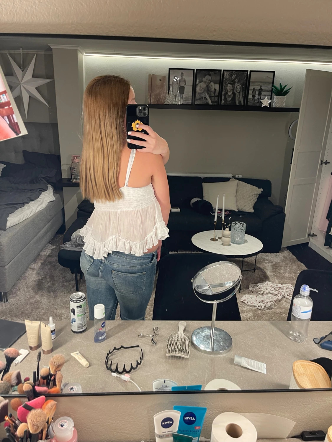 Vit volang linnetopp med smala axelband - 1