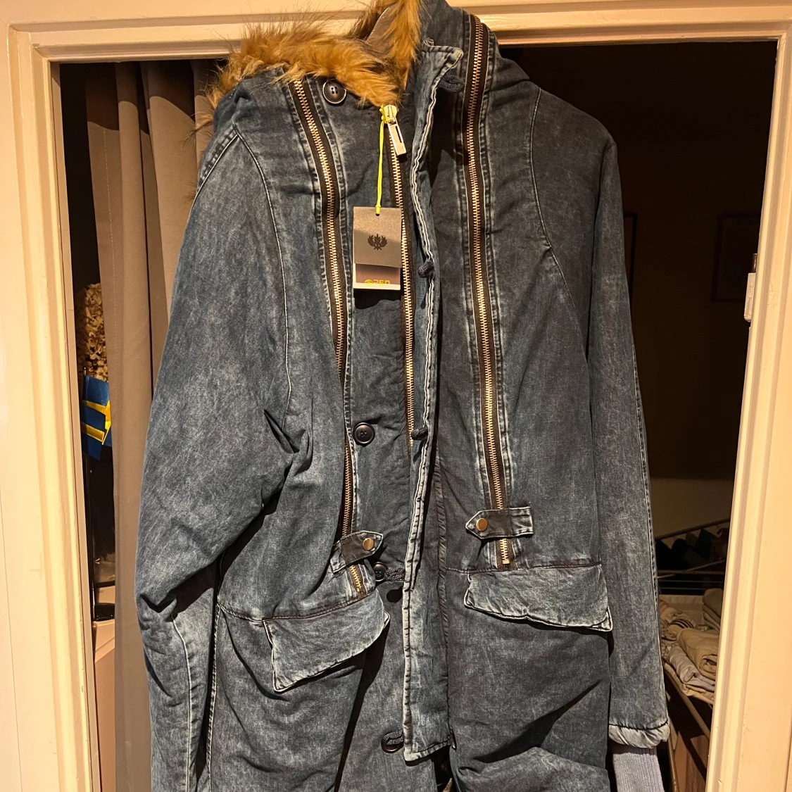 Blå jeansparkas med fuskpäls från OPEN - 1