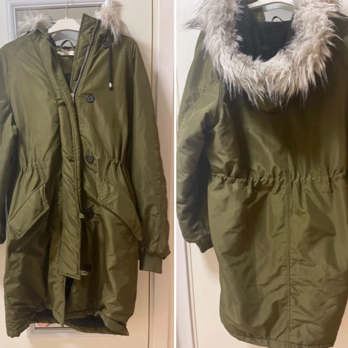 Olivgrön parkajacka med fuskpäls