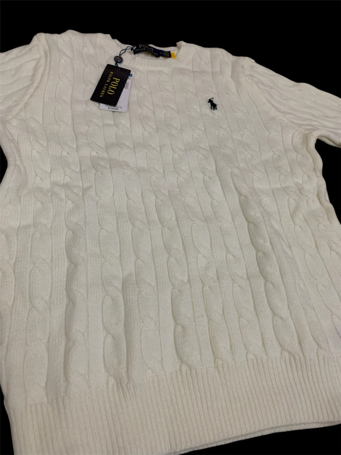 Vit kabelstickad tröja Polo Ralph Lauren