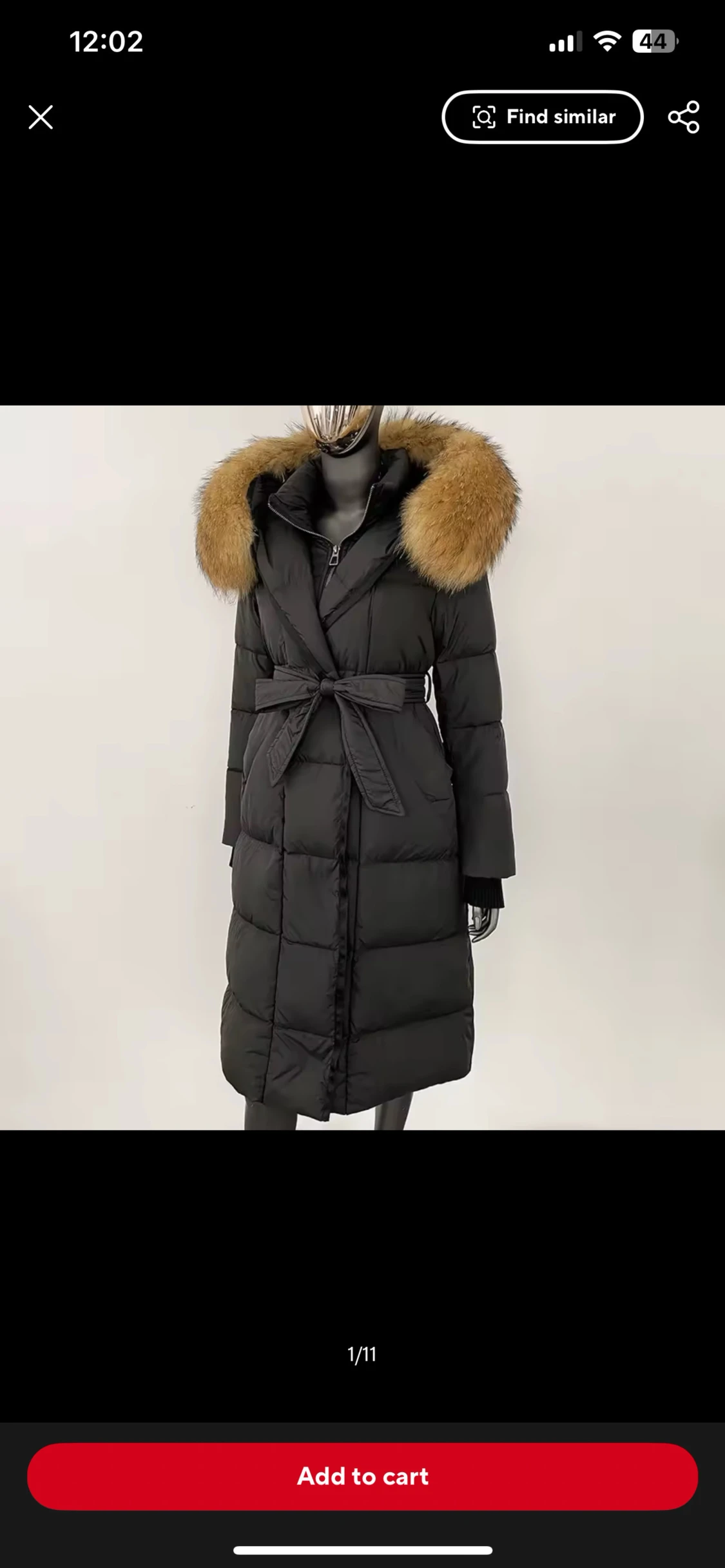 Svart lång dunjacka med äkta päls - 1