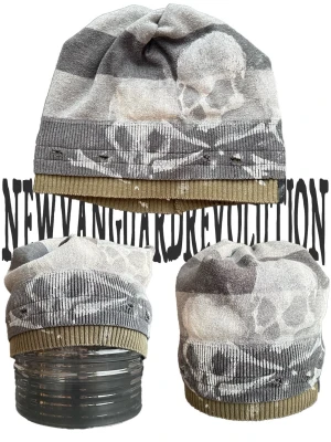 NVR Skull Beanie — 1 of 1 - instagram: @newvanguardrevolution  NVR Skull Beanie — 1 of 1 Handmade in Stockholm from reclaimed sweatshirts Hand-printed skull Relaxed fit 