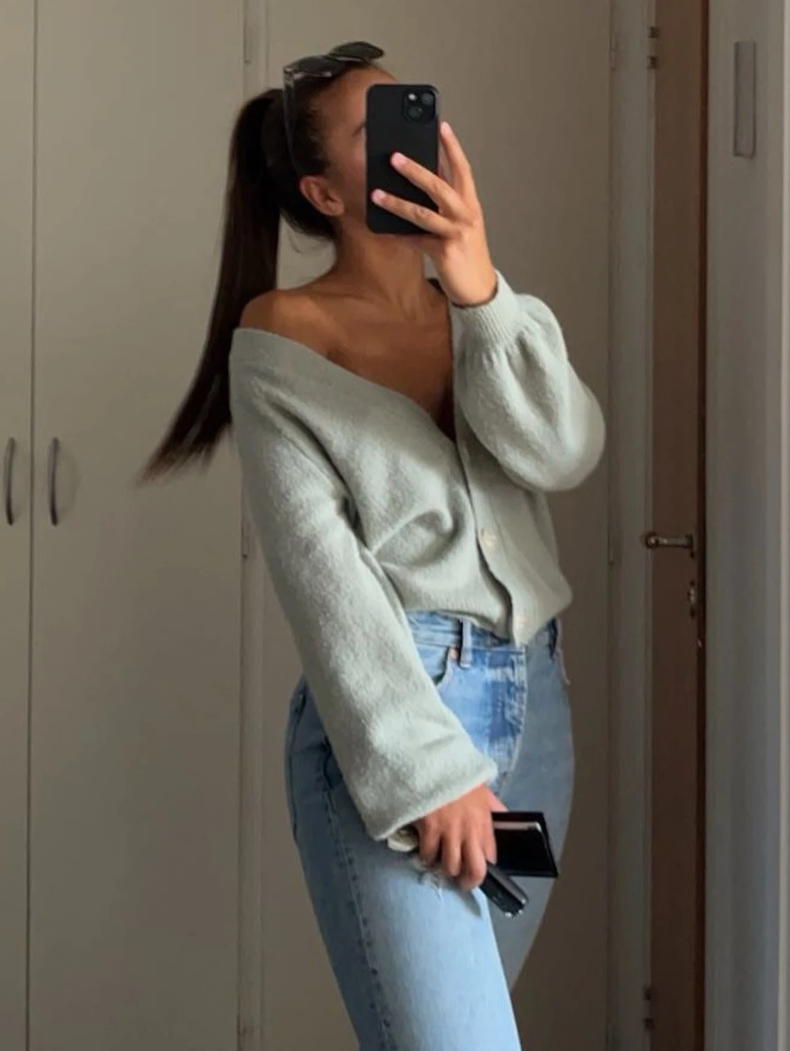 Ljusgrön stickad kofta från ICHI - 1