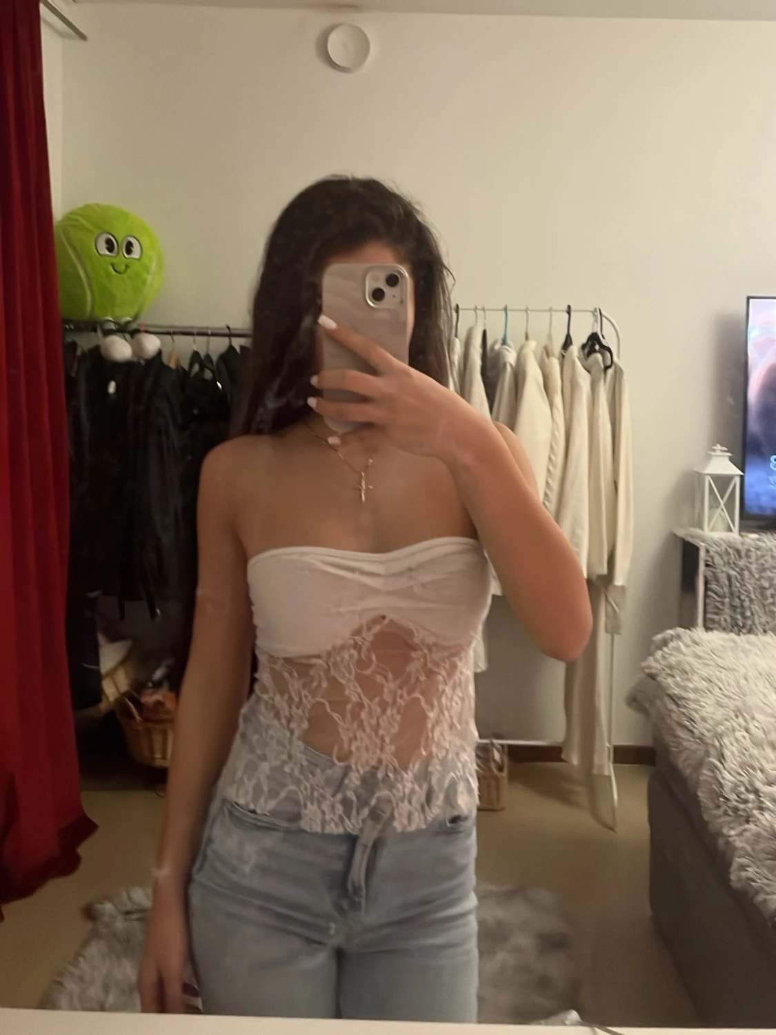 Vit spets bandeau tubtopp med knyt