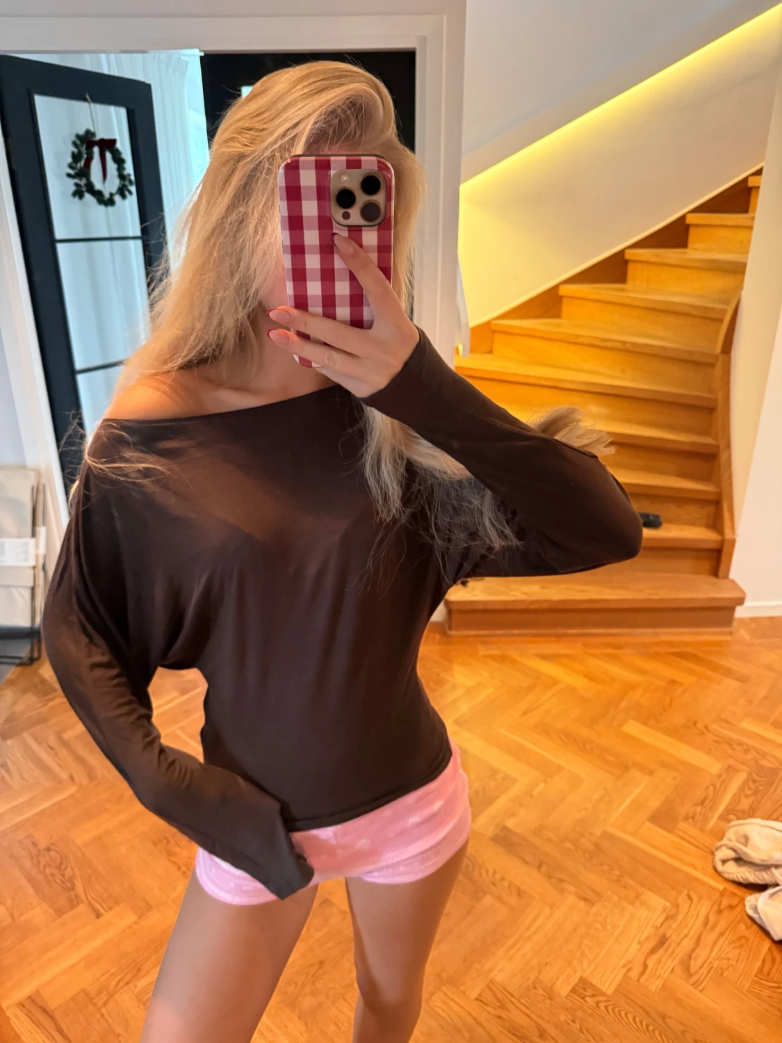 Brun offshoulder långärmad topp - 1