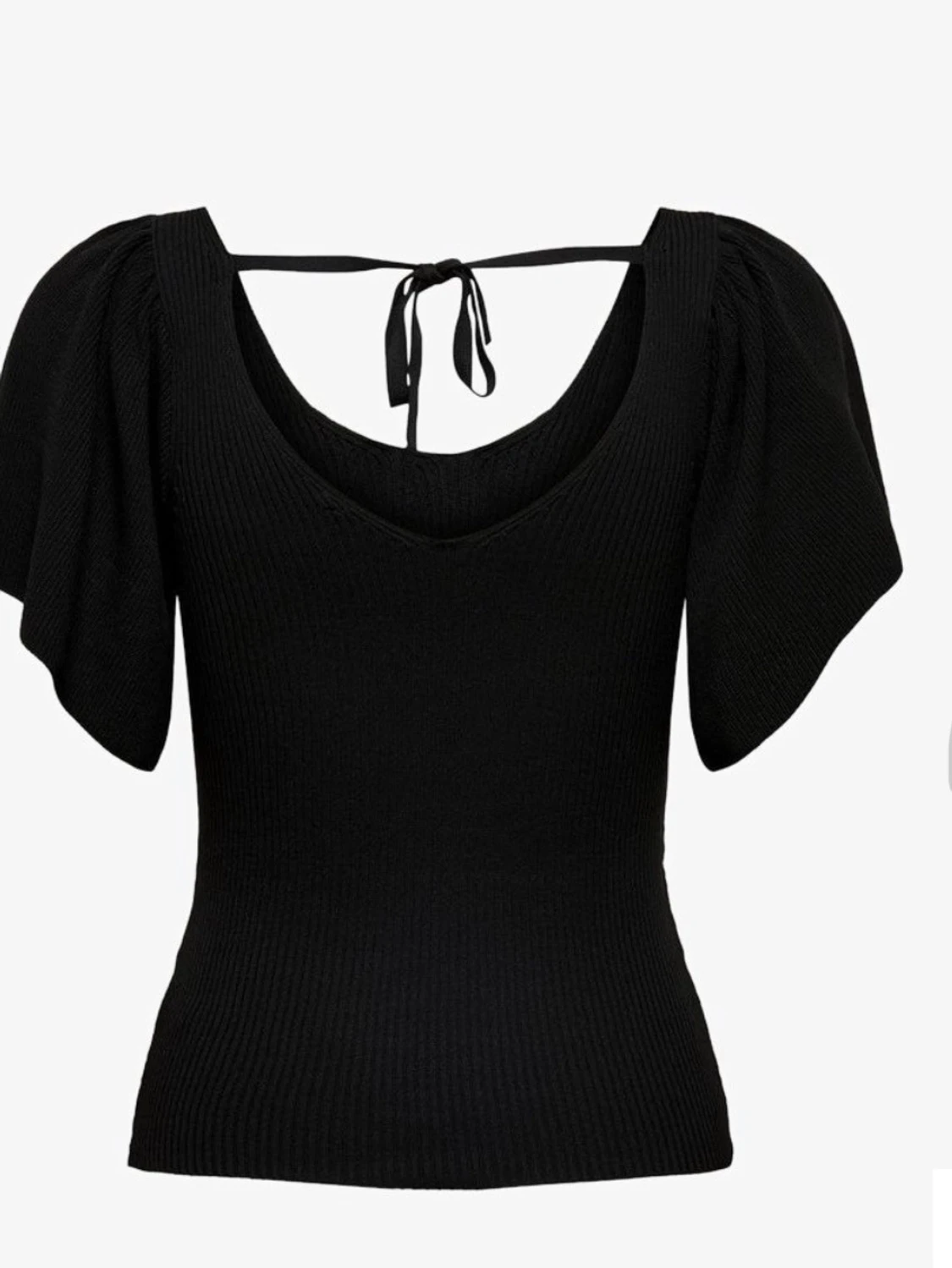 Svart ribbad topp med puffärm
