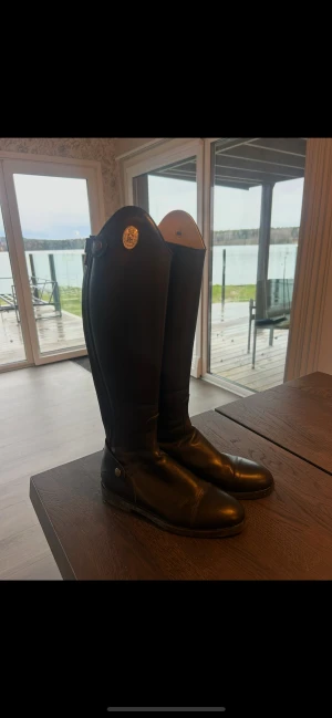 Svarta ridstövlar från Romitelli - Säljer ett par svarta ridstövlar från Romitelli Italy med snygga detaljer i metall och dragkedja baktill. Stövlarna är stabila sköna och perfekta. har bara andvänt en gång för å testa, tyvärr så är de för små för mig. nya utan prislapp, köpte de för 2800kr😊