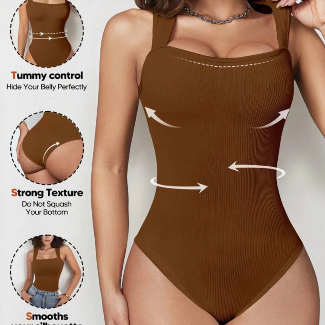 Brun ribbad linnetopp med breda axelband