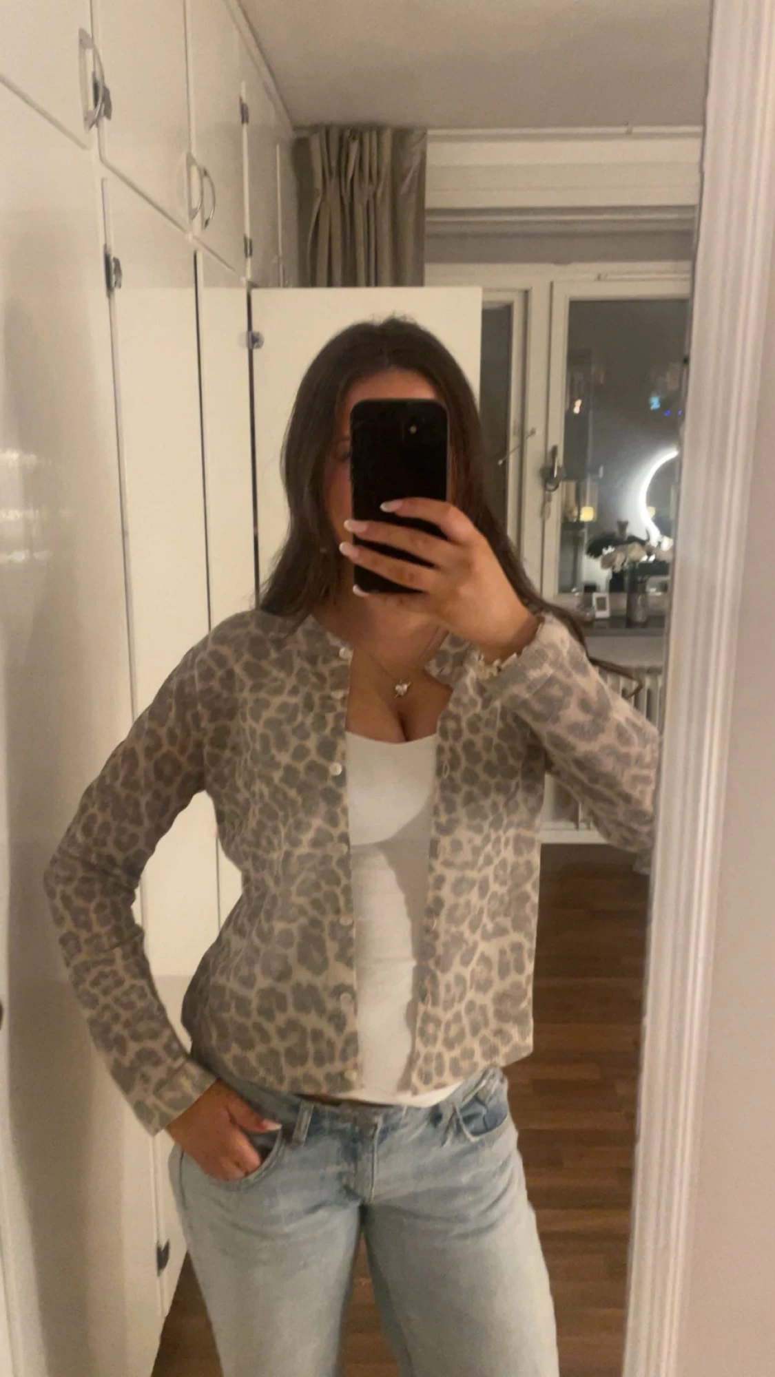 Beige leopardmönstrad kofta