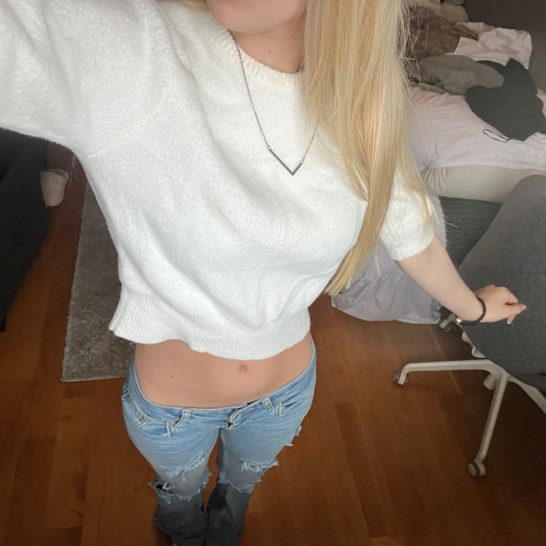 Vit croppad stickad topp - 2