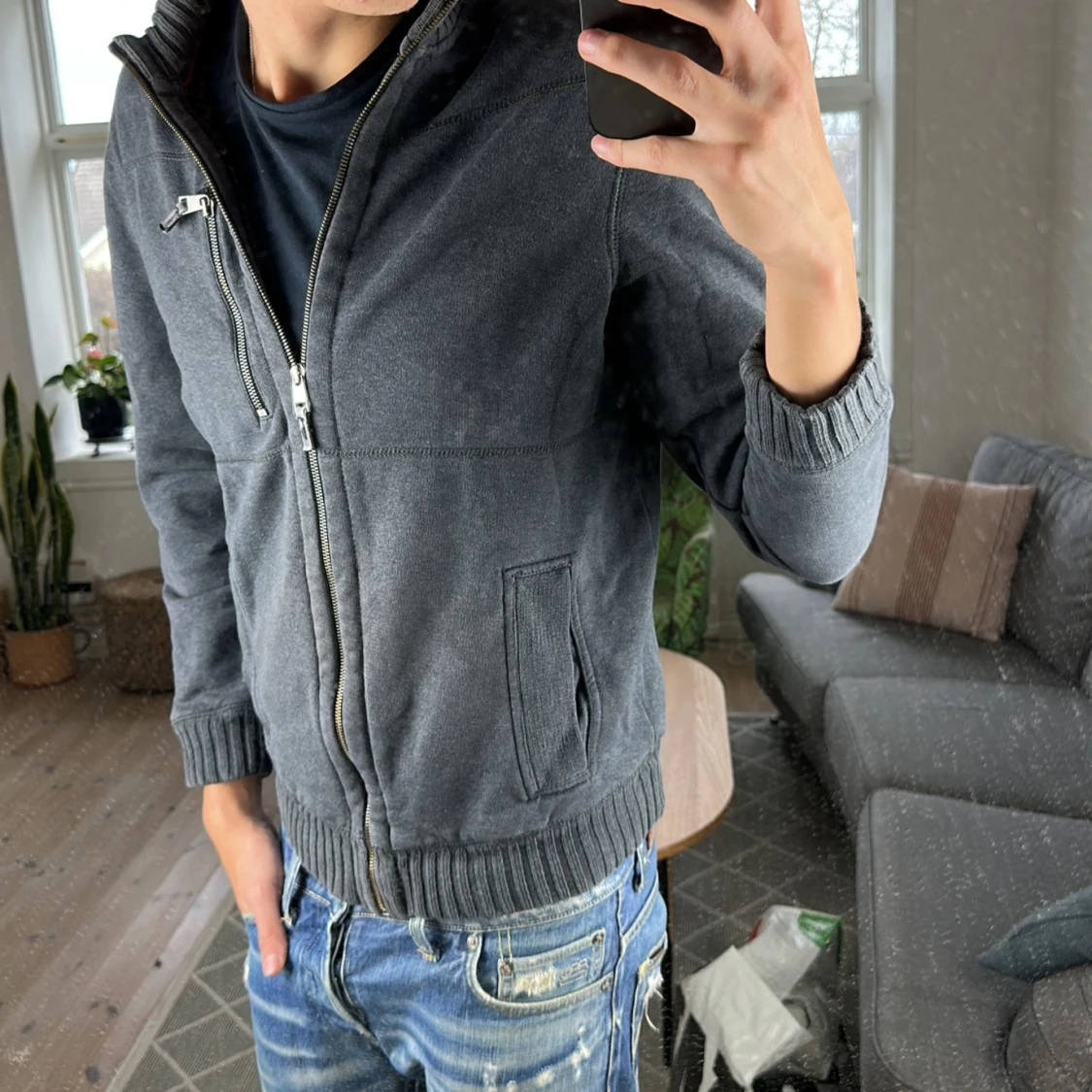 Zip tröja mörkgrå - 1