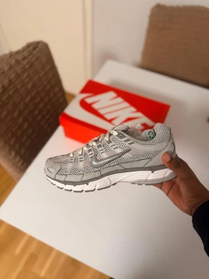 Nike P-6000 grå sneakers - Nike P-6000 sneakers i grått och silver med vit sula. Skorna har mesh- och syntetpaneler för en sportig vibe, klassisk snörning och en chunky, bekväm sula. Perfekta för dig som gillar retrostil och streetwear. Swoosh-logga i metallic på sidan.