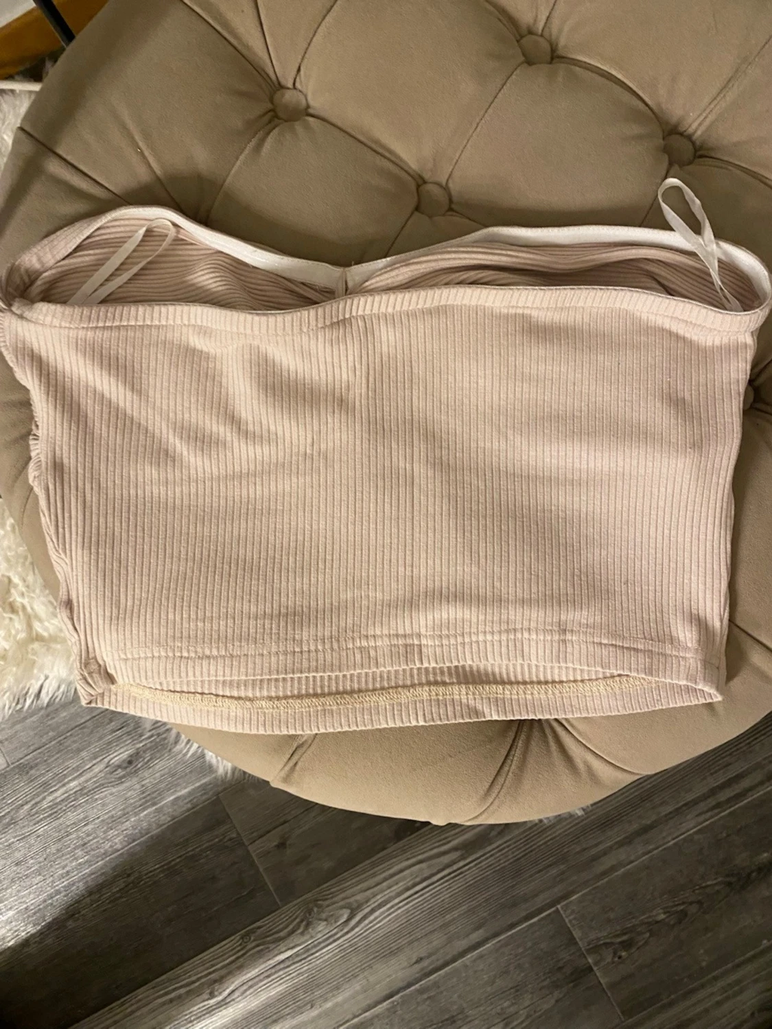 Beige ribbad bandeau tubtopp