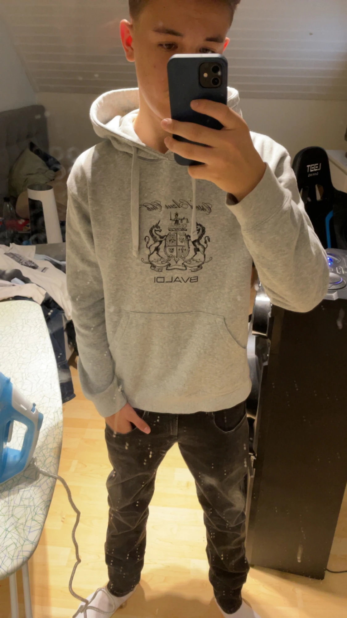 Grå hoodie från Bvaldi med tryck