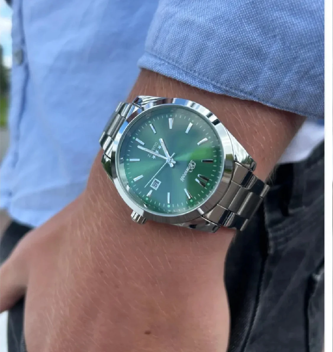 Grön klocka med metallarmband Denuasi - 1