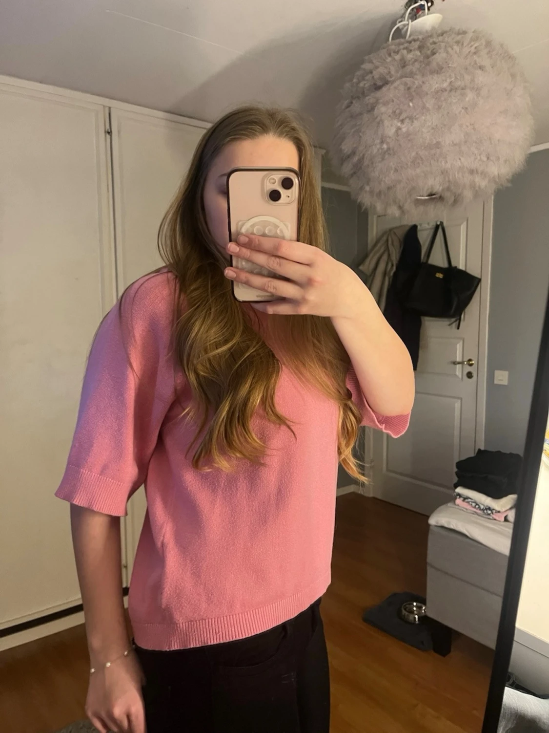 Rosa stickad tröja med kort ärm - 3