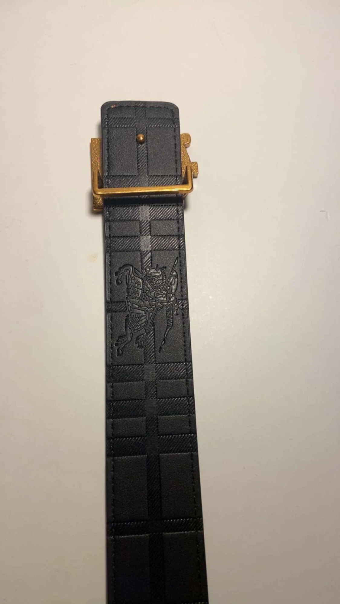Rutig Burberry bälte med guldspänne - 2