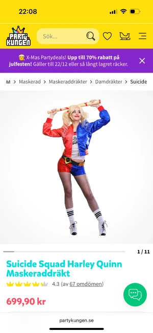 Harley Quinn maskeradkostym - säljer nu mitt Harley quinn set, perfekt till halloween fester! storlek xxs ungefär, (skärp, nät strumpbyxor paljett shorts tröja som sitter ihop med jackan ingår) bara använd denna halloween så i super bra skick! 