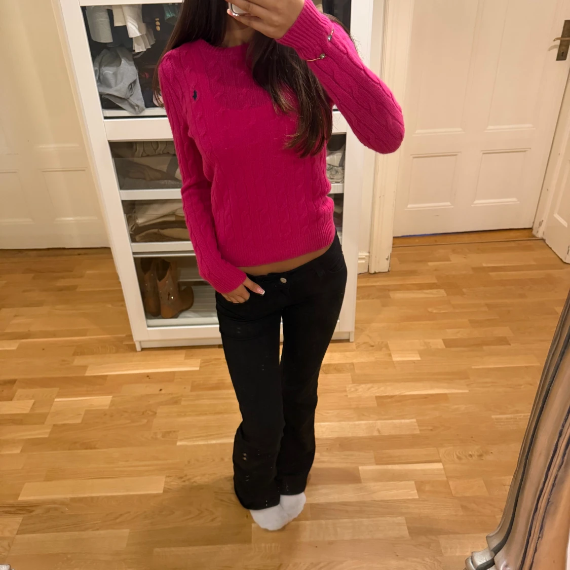 Rosa kabelstickad cashmere tröja Polo Ralph Lauren