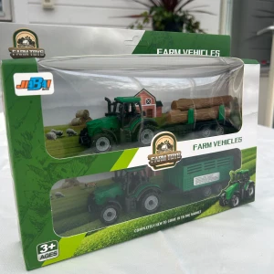 Leksaks traktorer Gröna - Rolig leksaksset med två gröna traktorer och tillbehör, perfekt för barn från 3 år. Setet innehåller en traktor med stocksläp och en med djurtransport. Produkten är ny i förpackning perfekt som present.