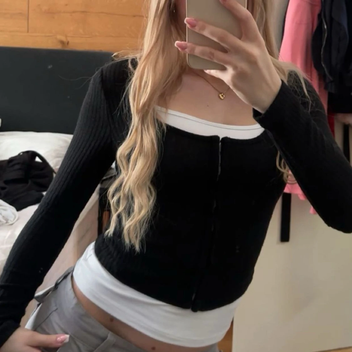 Svart ribbad långärmad bolerotopp - 1