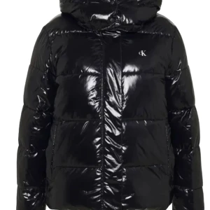 Svart pufferjacka från Calvin Klein - Säljer en svart, glansig pufferjacka från Calvin Klein med huva då den inte kommer till användning längre . Jackan har inga repor eller något täcken av andvänding. Perfekt för dig som vill ha en stilren och trendig vinterjacka.