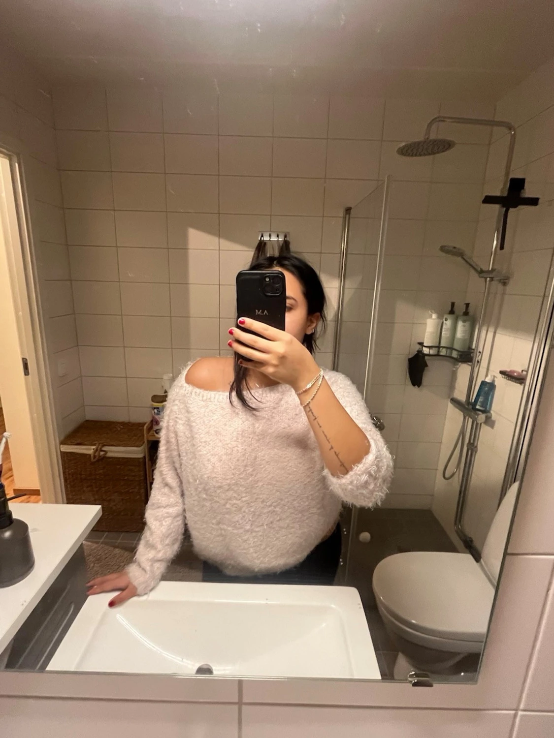 Ljusrosa fluffig stickad tröja - 1