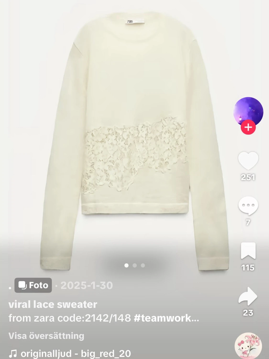 Vit spetsstickad tröja från Zara - 1